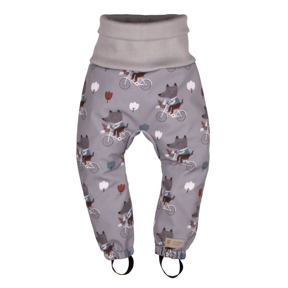 Children's growing softshell pants with membrane Monkey Mum® - Wolves on a Bike