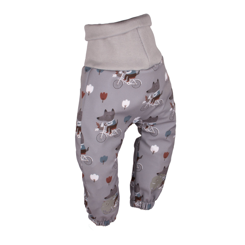 Children's growing softshell pants with membrane Monkey Mum® - Wolves on a Bike