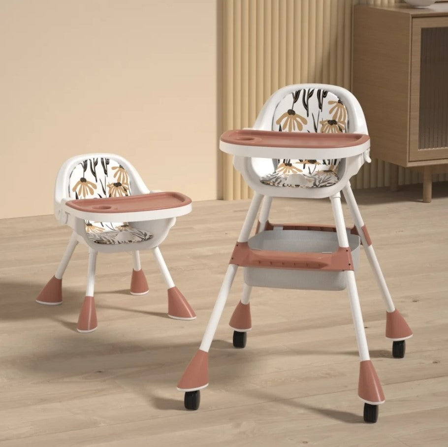 Simple 2-in-1 Children's High Chair - Coffee Red - Unboxed