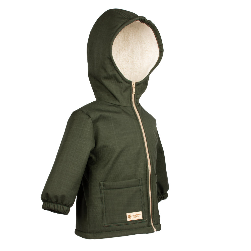 Children's winter softshell jacket with fleece lining Monkey Mum® - Khaki Little Hunter