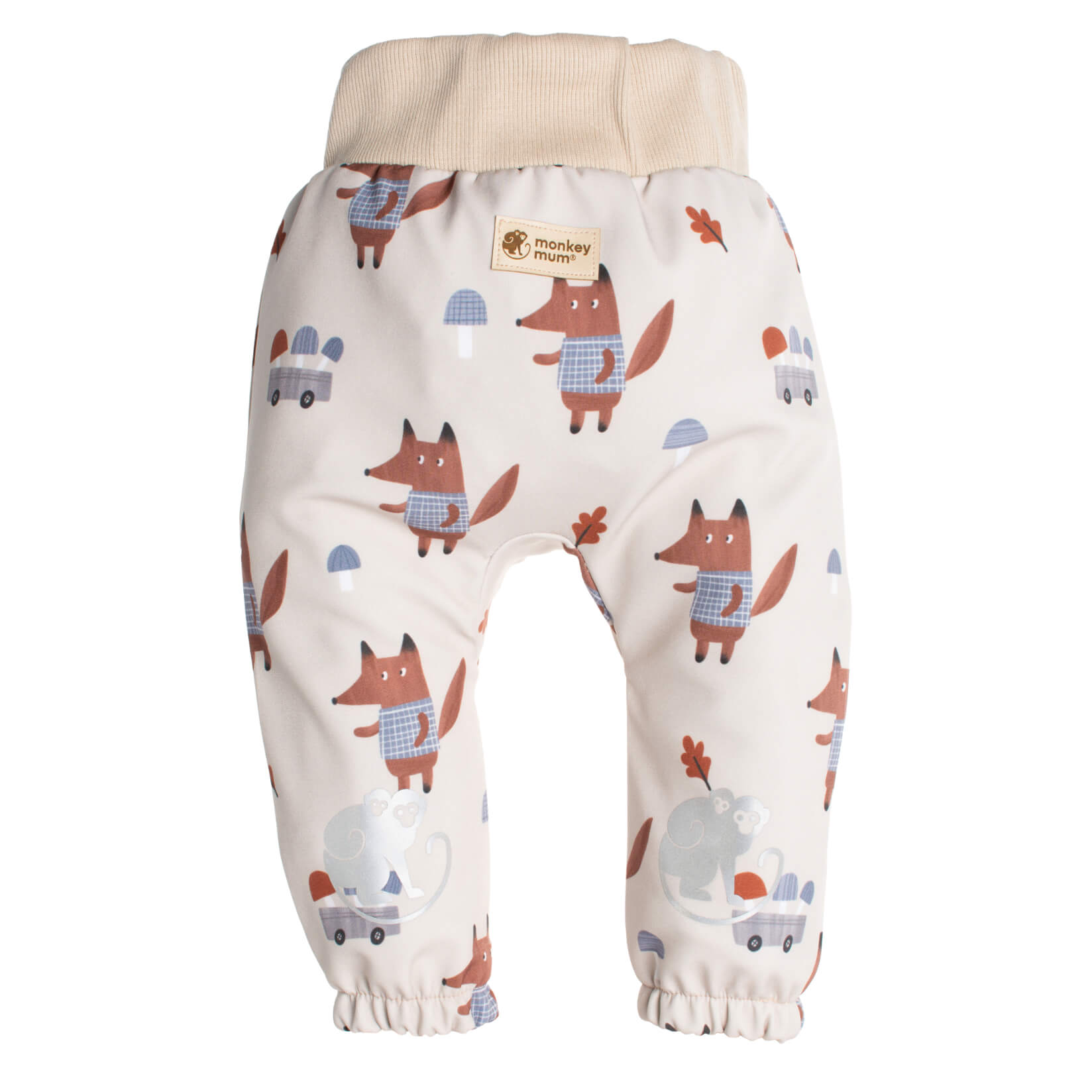 Children's softshell pants with membrane Monkey Mum® - Foxes on Mushrooms