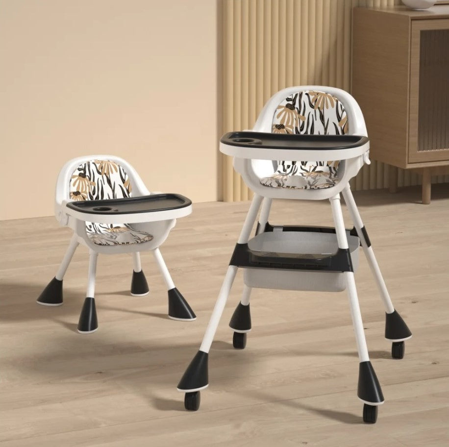 2-in-1 Simple Children's High Chair - Deep Black