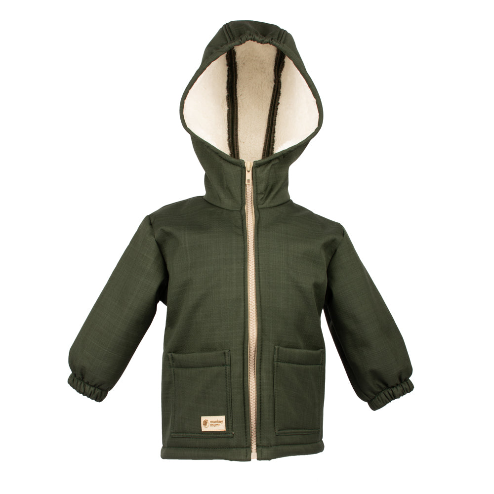 Children's winter softshell jacket with fleece lining Monkey Mum® - Khaki Little Hunter
