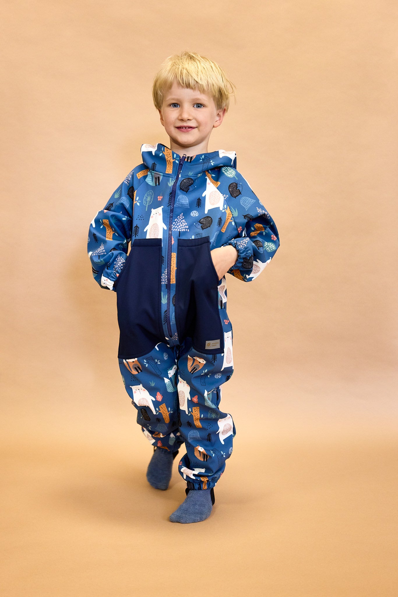 Monkey Mum® Softshell jumpsuit with membrane – Daytime Animals - size 62/68, 74/80