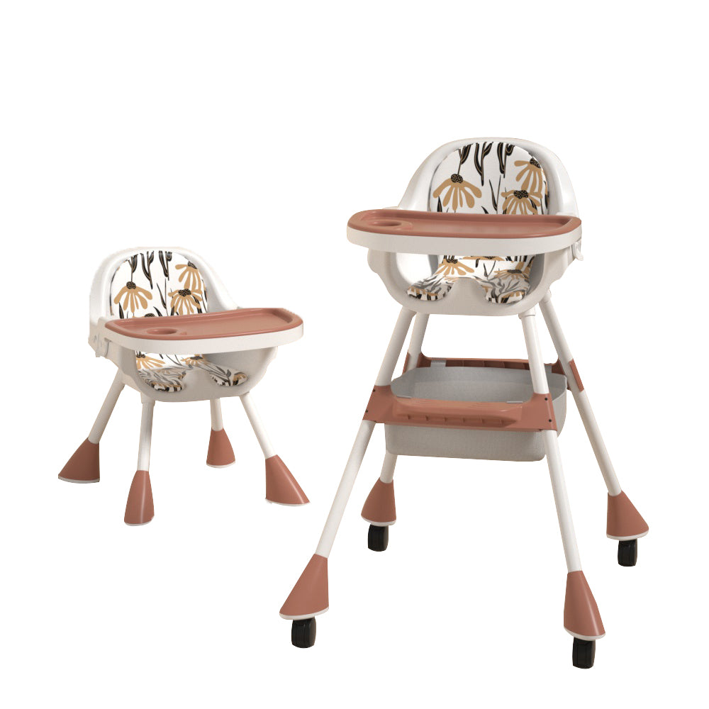 2-in-1 Simple Children's High Chair - Coffee Red