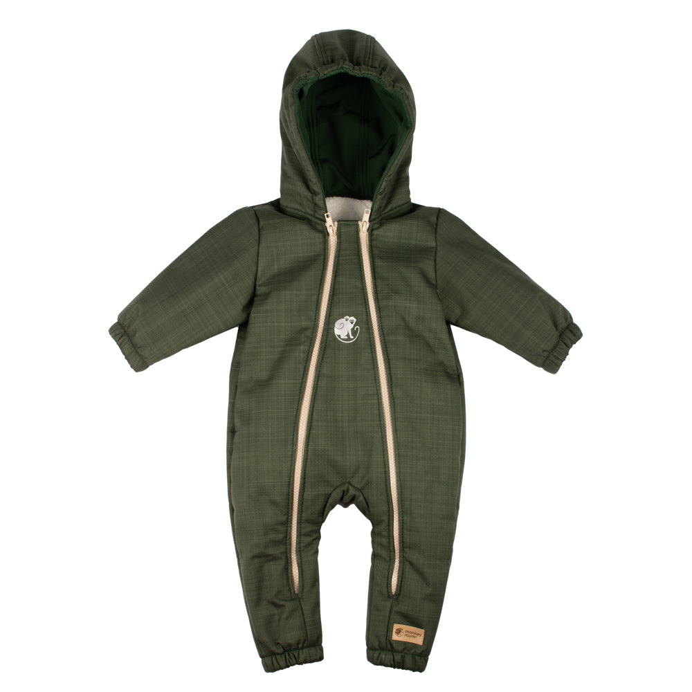 Monkey Mum® Children's winter softshell snowsuit with fleece lining - Khaki Little Hunter - size 62/68, 74/80