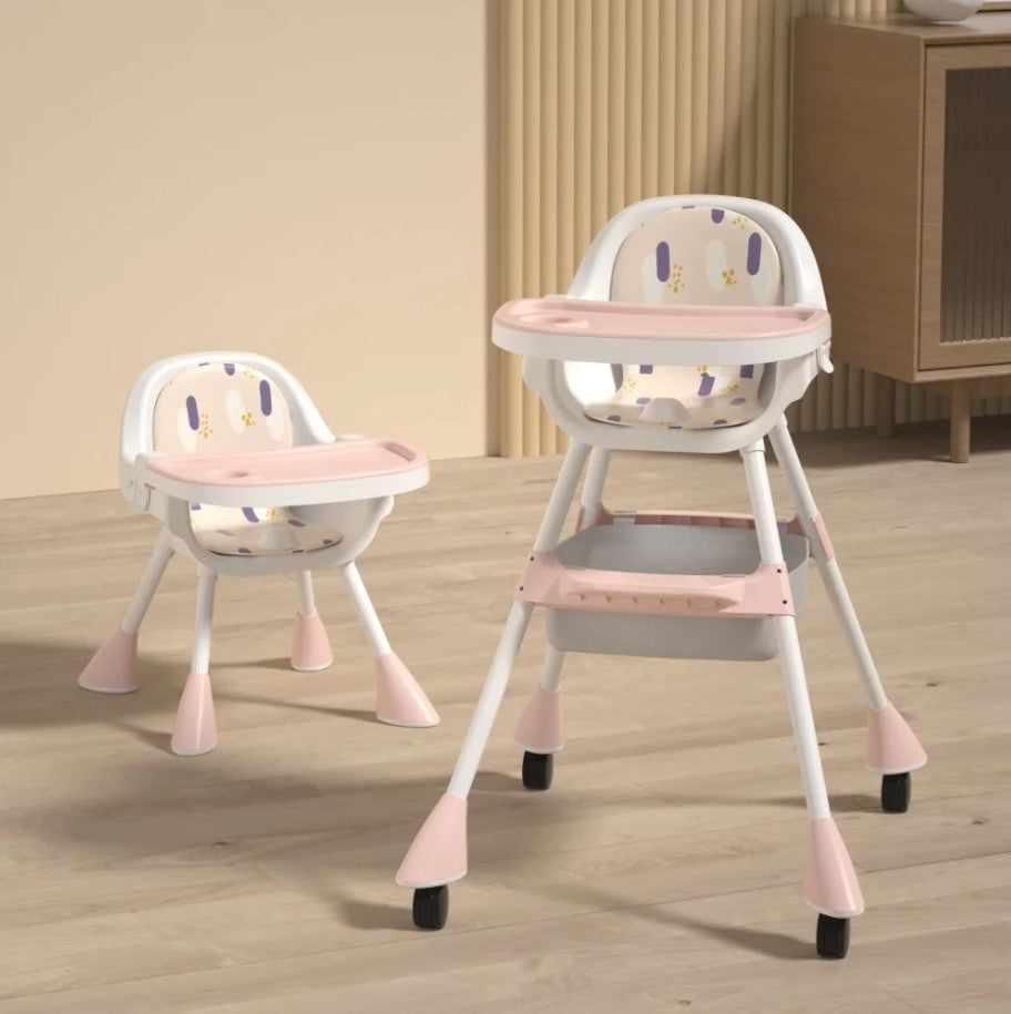2-in-1 Simple Children's High Chair - Cherry Blossom Pink