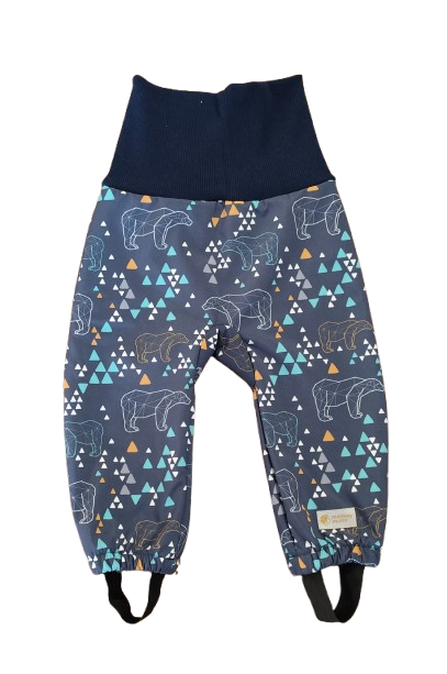 Monkey Mum® children's adjustable winter softshell pants with sherpa - Origami Bear - Dark Blue