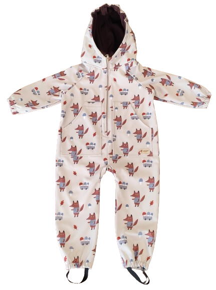 Monkey Mum® Softshell coverall with membrane – Foxes in the Mushrooms - size 98/104, 110/116
