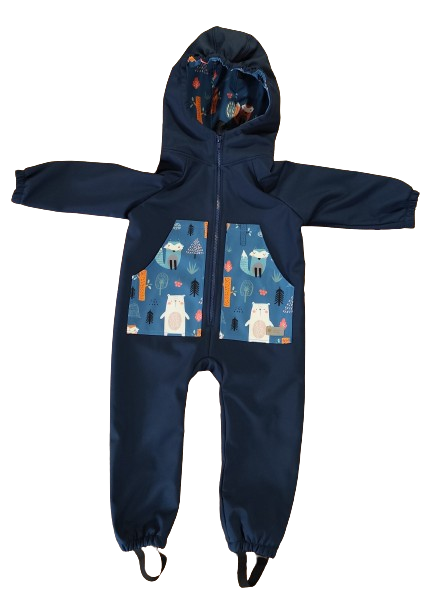 Monkey Mum® Softshell snowsuit with membrane – Night sky with animals - size 98/104, 110/116