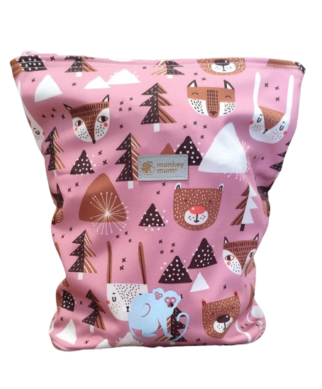 Monkey Mum® children's softshell backpack - Forest Animals - Pink