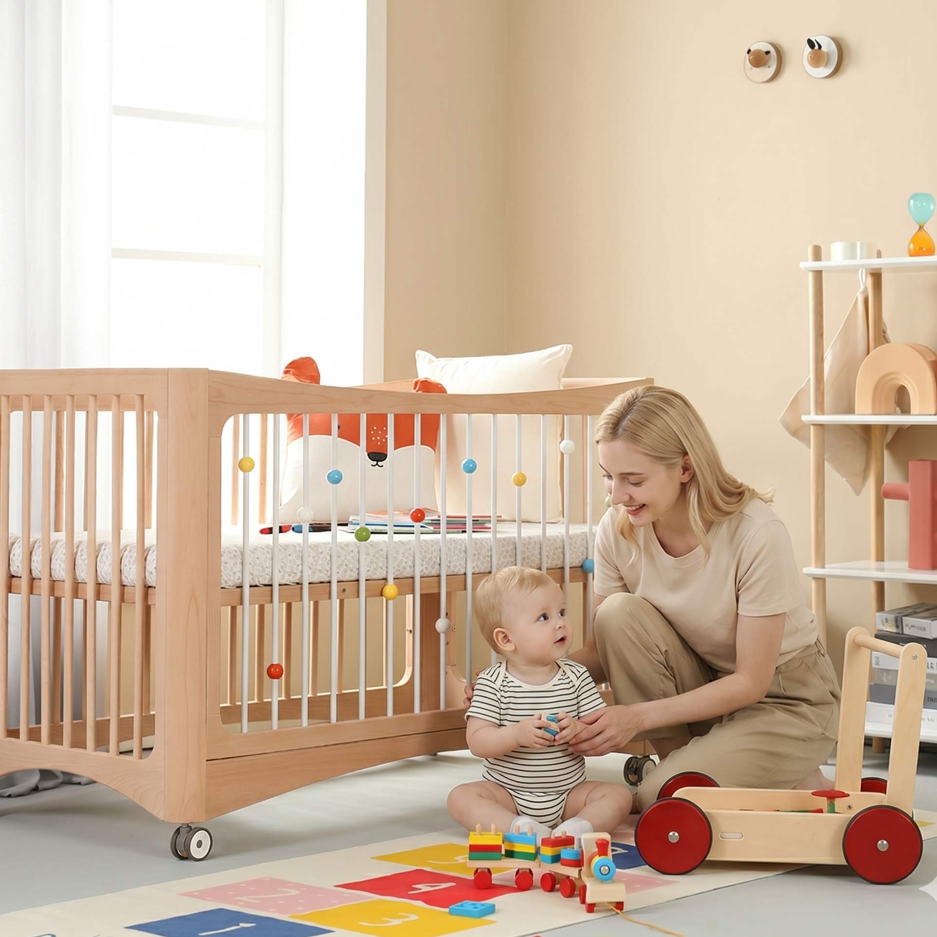 4-in-1 Children's Crib - Solid Wood - 120x65 cm