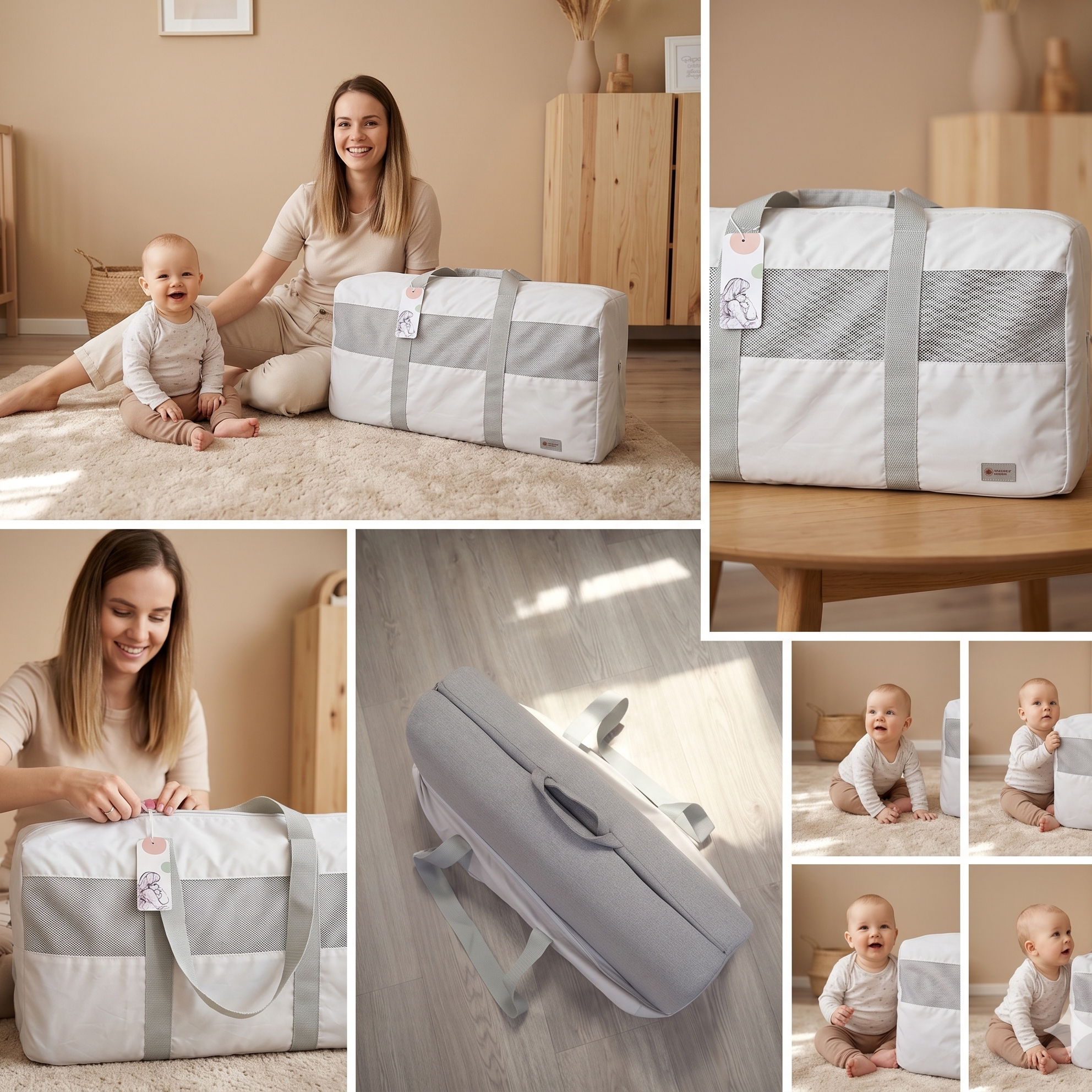 Monkey Mum® Travel Bag for Travel Bed Rail - Light Gray
