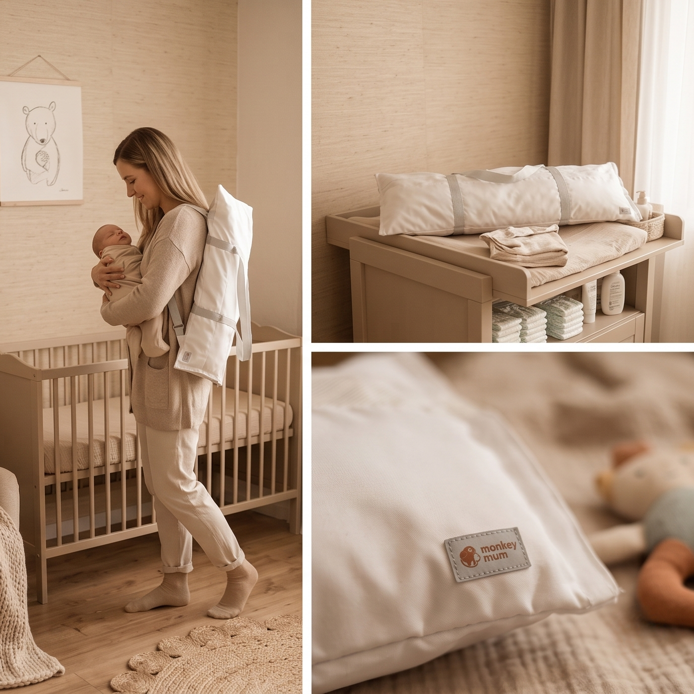 Monkey Mum® Travel Bag for Bed Rail - Light Gray