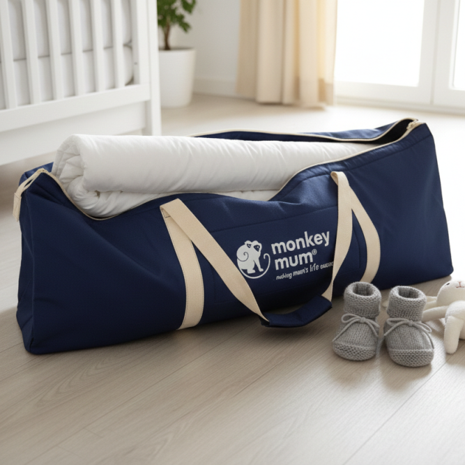 Large travel bag Monkey Mum® for bed rails - dark blue
